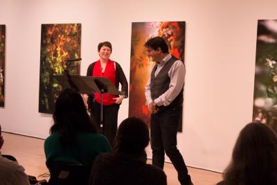 Suzanne Snizek introduces Farshid Samandari, composer of If this is a man. Photo: Sophie Stroink.